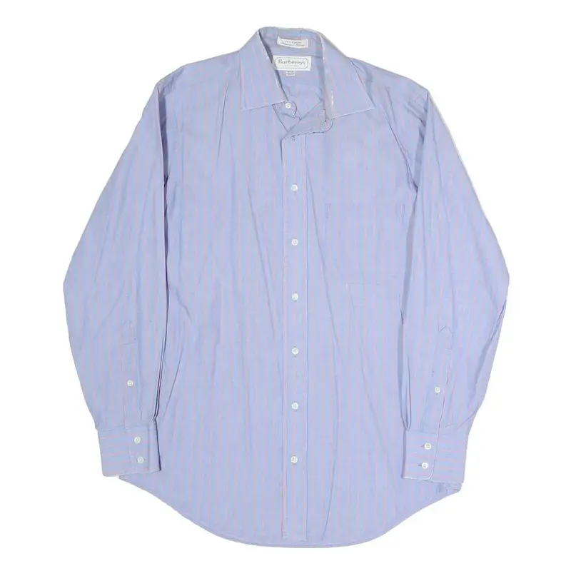 Burberry Mens Blue & Pink Stripe Cotton Blend Shirt L Classic Button Collar 1