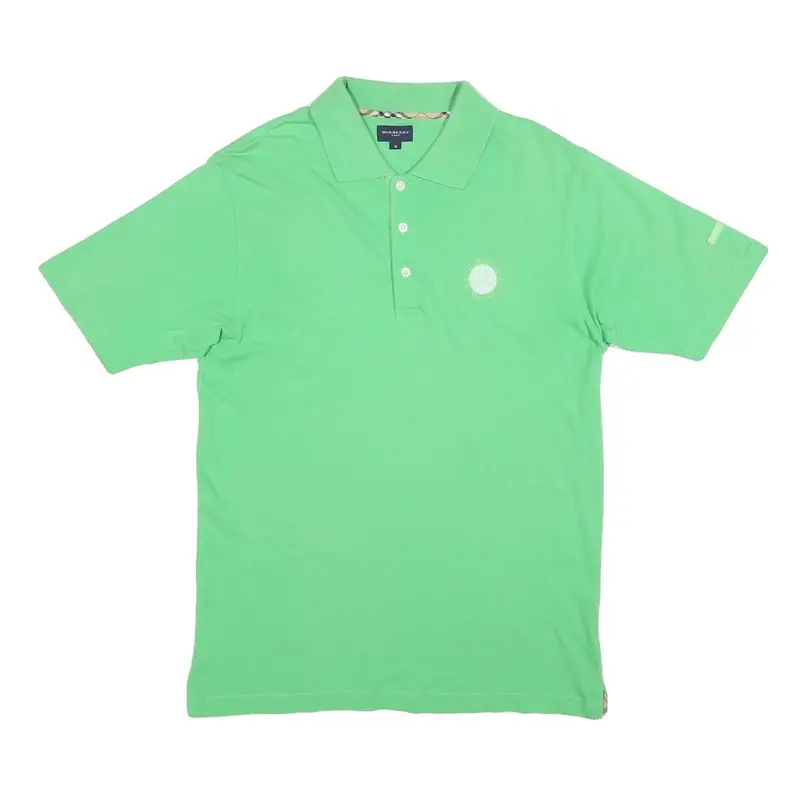 Burberry Mens Green Polo Shirt M Cotton Blend Short Sleeve Embroidered Logo 1