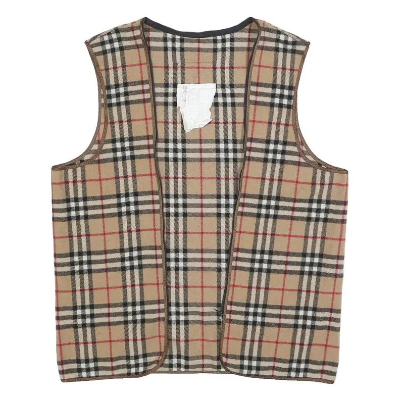 Burberry Womens Beige Classic Check Wool Blend Vest Jacket Lining S Sleeveless 1