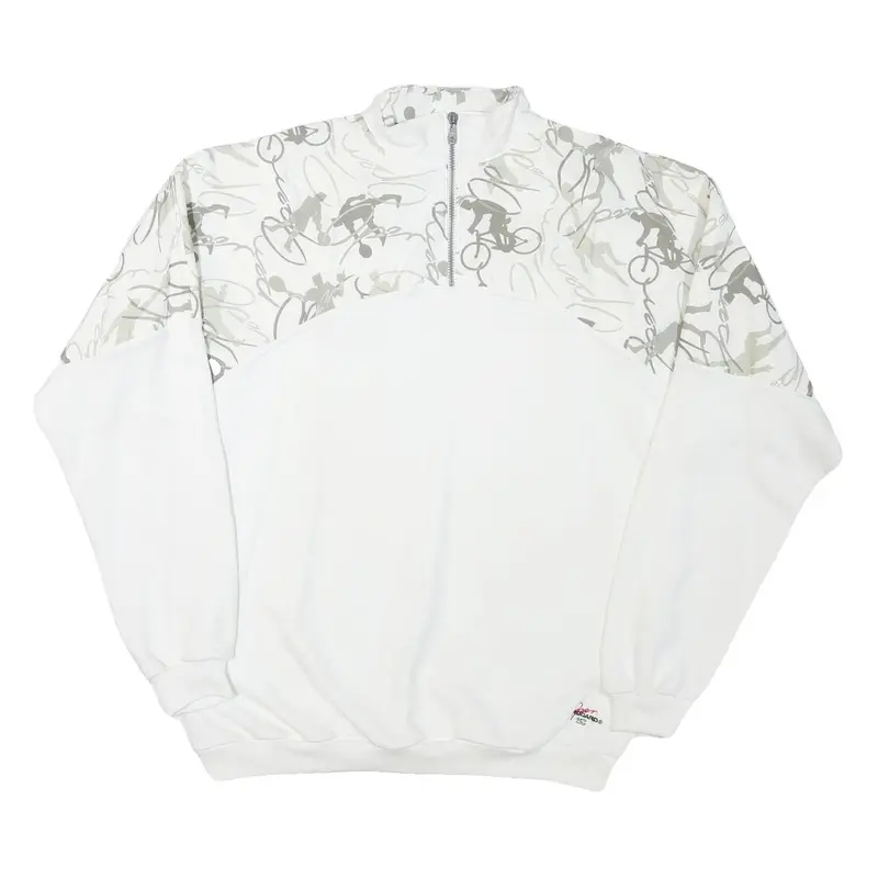 Burogaro Mens White & Grey Cycling Graphic Half Zip 2Xl Polyester Sweatshirt 1