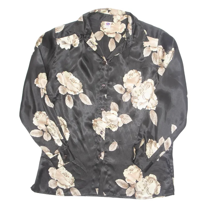 C & A Womens Printed Shirt Black Collared Long Sleeve Floral S 1