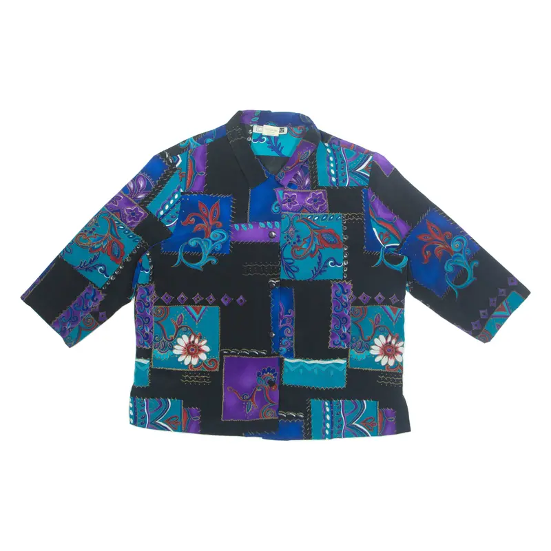 C.Cm Shapes Womens Printed Shirt Blue Collared Long Sleeve Crazy Pattern Xl 1