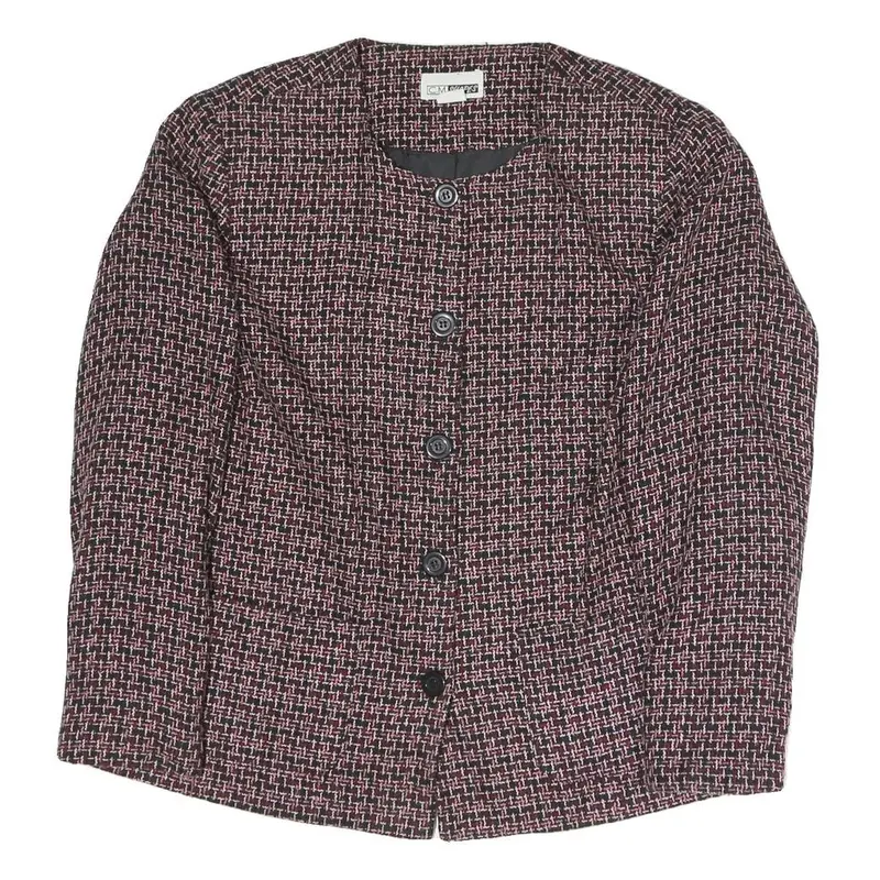 C.M Shapes Womens Black & Pink Checked Tailored Button Blazer L Polyester Blend 1