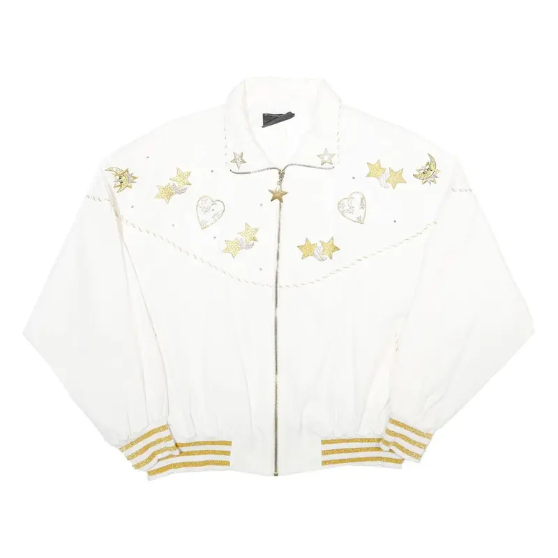 C.O.D. Womens White Gold Accent Zip Jacket M Viscose Blend Star Heart Print 1