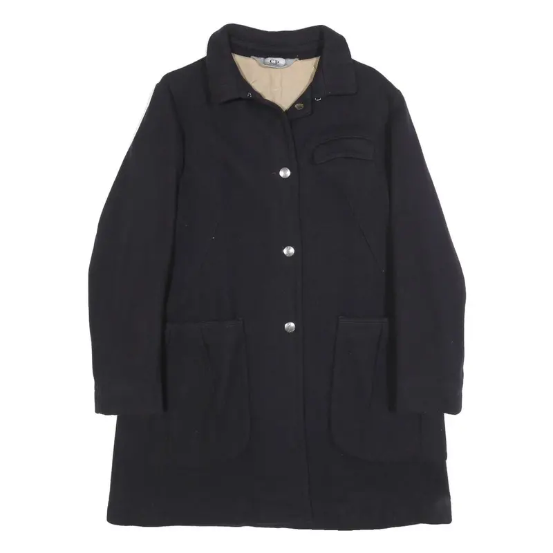 C.P. Company Womens Black Wool Blend Button Jacket L Plain Classic Long Sleeve 1