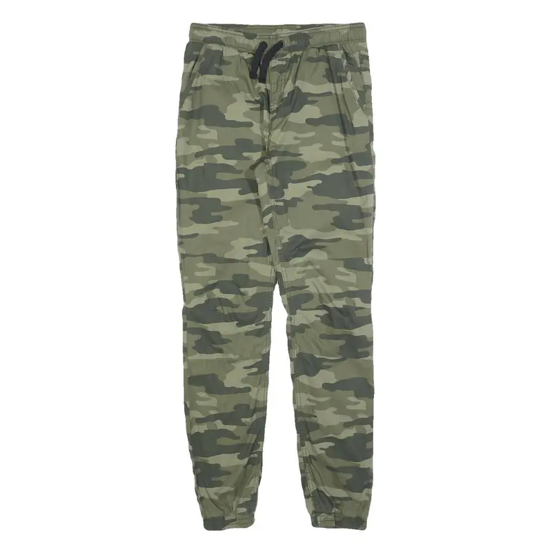 C&A Boys Slim Fit Cotton Blend Green Camouflage Drawstring Trousers W28 L30 1