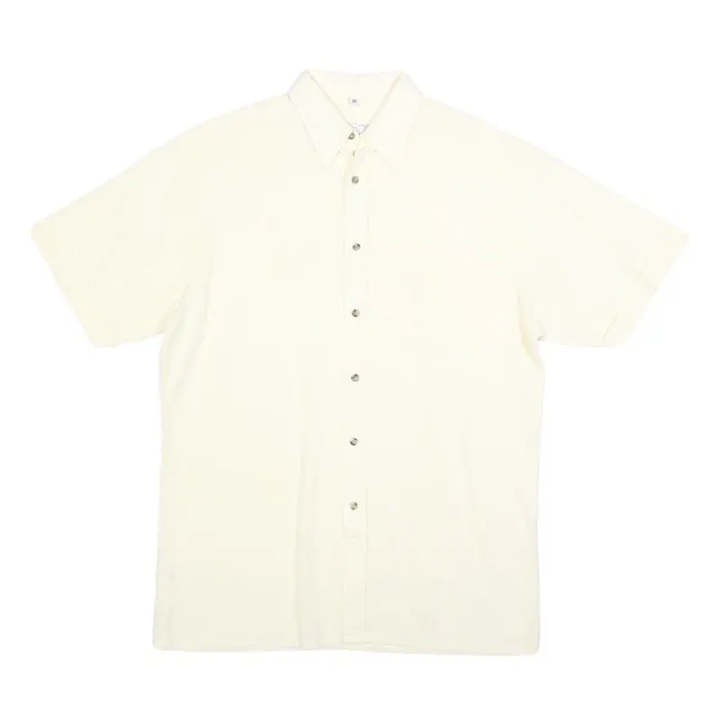 C&A Mens Cream Short Sleeve Cotton Blend Shirt L Casual Summer Button Up 1
