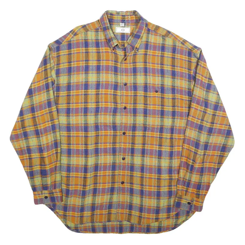 C&A Mens Yellow & Purple Check Shirt Xl Casual Cotton Button Long Sleeve 1