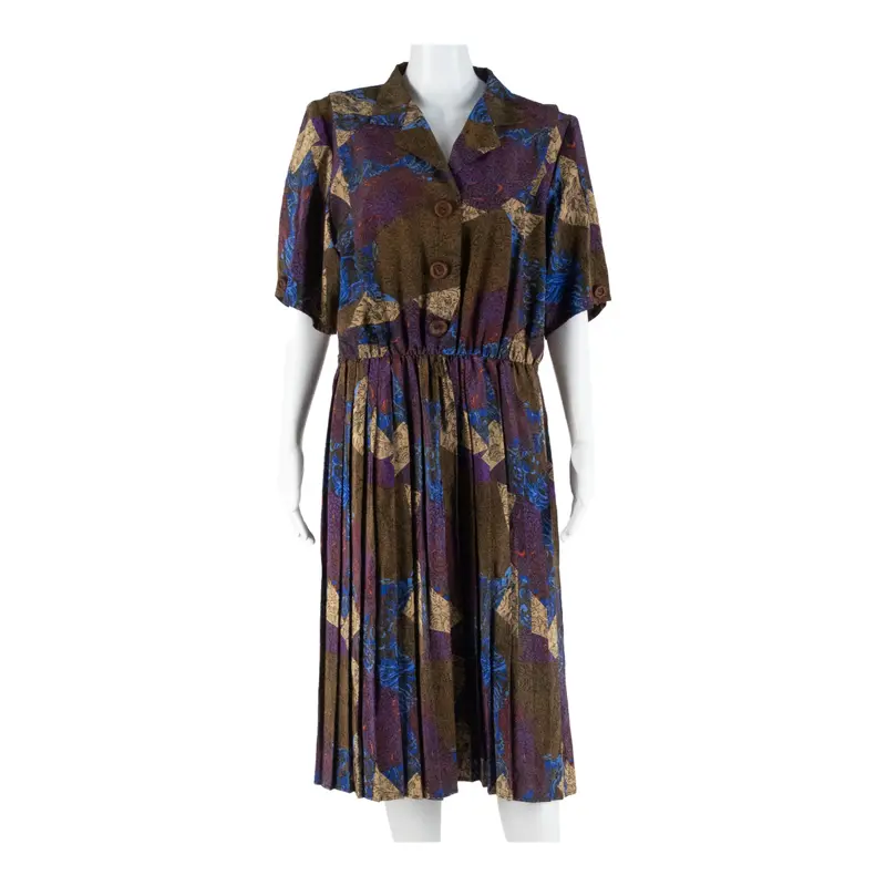 C&A Womens Day Dress Brown Crazy Pattern Short Sleeve Midi L 1