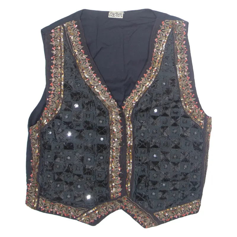 Cachet Mens Waistcoat Black Viscose Crazy Pattern M 1