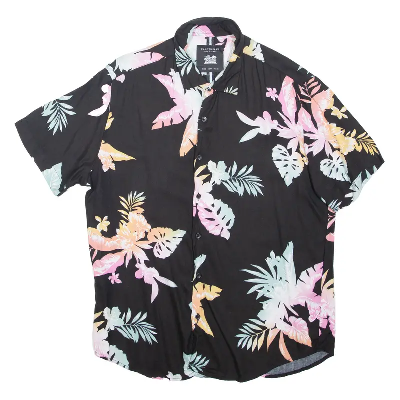 Cactusman Colored Leafs Mens Shirt Black Viscose Crazy Pattern S 1