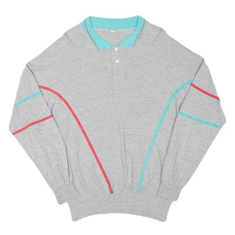 Calida Mens Grey & Aqua Polo Collar Sweatshirt M Cotton Blend Casual Retro Style 1