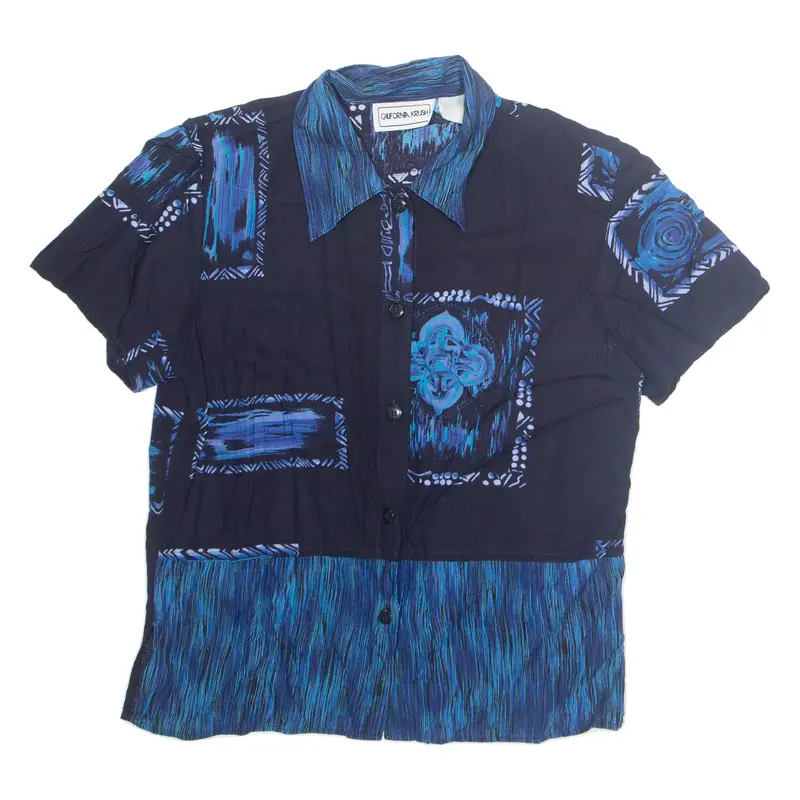 California Krush Womens Printed Shirt Blue Collared Crazy Pattern M 1