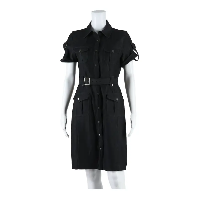 Calvin Klein Belted Womens Shirt Dress Black Short Sleeve Midi M 1