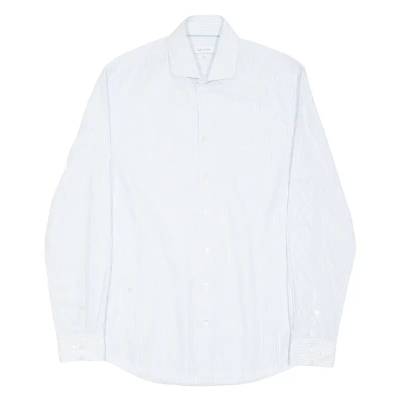 Calvin Klein Fitted Mens Formal Shirt Blue Striped Long Sleeve M 1
