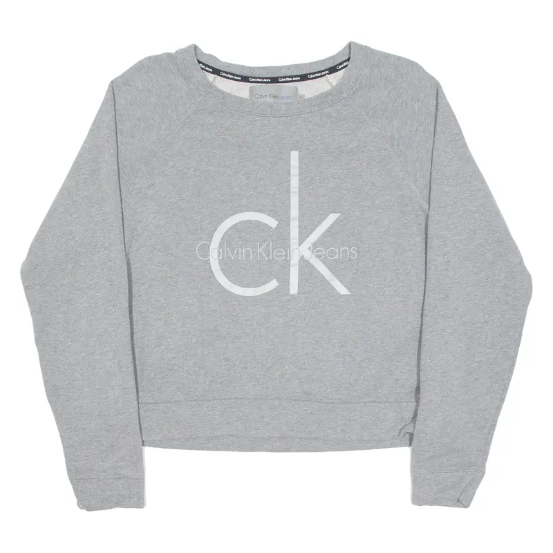 Calvin Klein Jeans Cropped Womens Sweatshirt Grey Crew Neck M 1