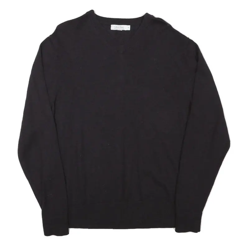 Calvin Klein Jeans Mens Black Plain Wool Pullover V-Neck M Jumper 1