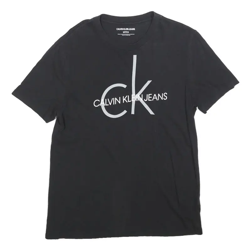 Calvin Klein Jeans Mens Black S Cotton Blend Short Sleeve Crew Neck Logo T-Shirt 1