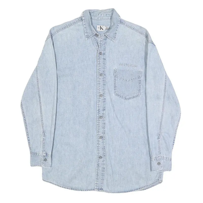 Calvin Klein Jeans Mens Blue Denim Shirt S Lightweight Cotton Casual 1