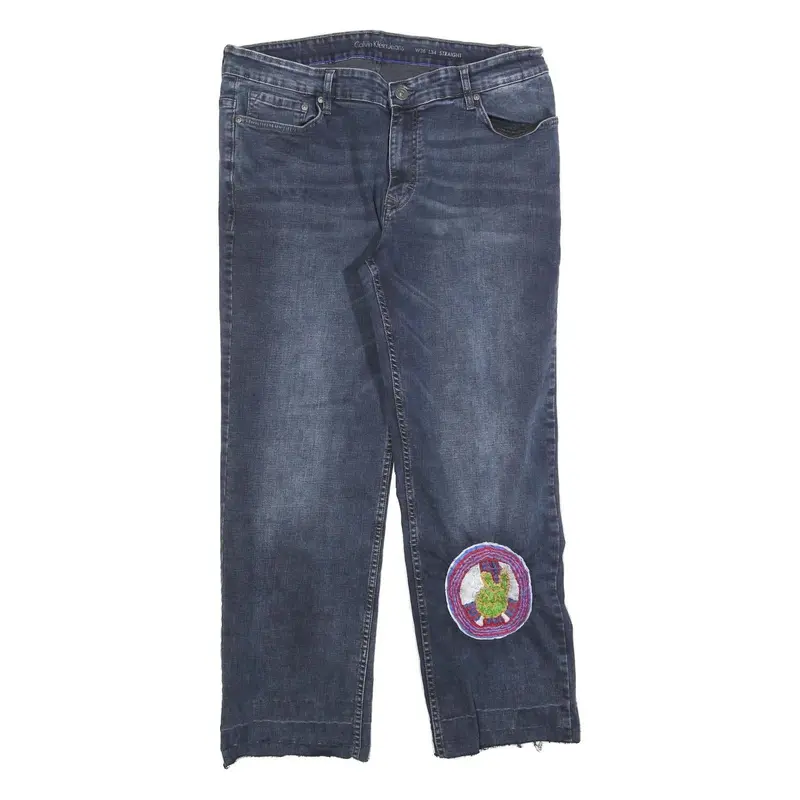 Calvin Klein Jeans Mens Blue Regular Straight Denim Raw W36 L30 Embroidered 1