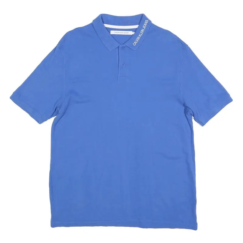 Calvin Klein Jeans Mens Blue Short Sleeve Plain M Cotton Blend Polo Shirt 1