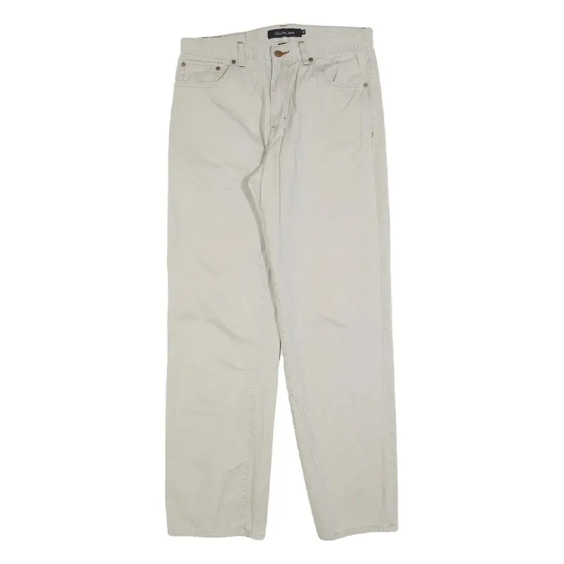 Calvin Klein Jeans Mens Cotton Blend Beige Regular Trousers W32 L30 Classic Zip 1