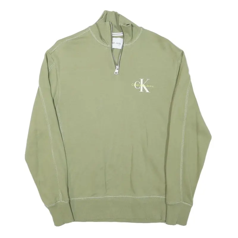 Calvin Klein Jeans Mens Green Half Zip Xs Cotton Blend Sweatshirt 1