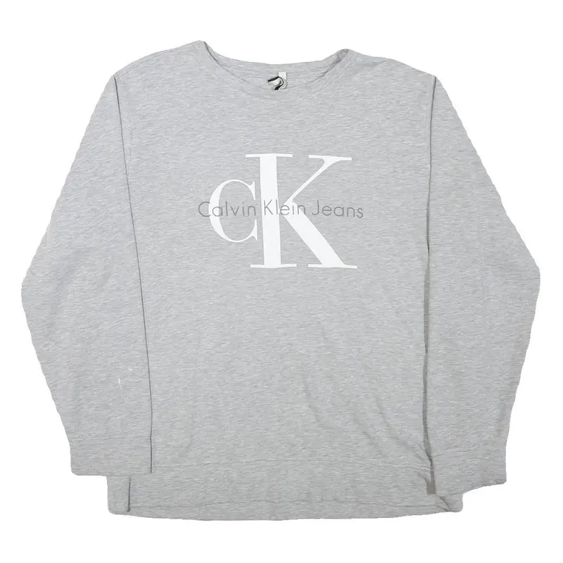 Calvin Klein Jeans Mens Grey Crew Neck M Cotton Blend Pullover Logo Sweatshirt 1