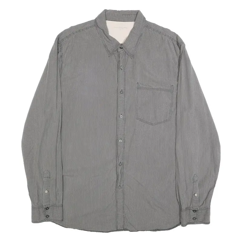 Calvin Klein Jeans Mens Grey & White Striped Shirt Xl Button Cotton Casual 1
