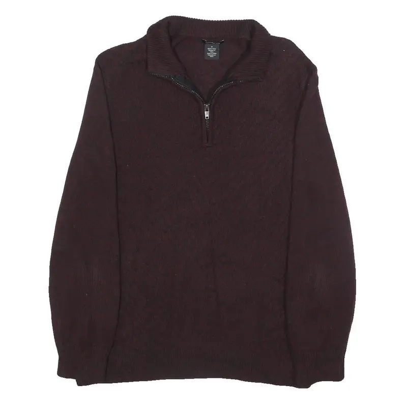 Calvin Klein Jeans Mens Maroon Plain Pullover Half Zip Cotton Jumper M 1