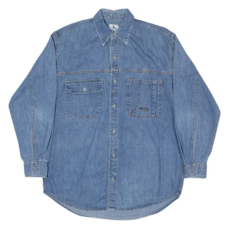 Calvin Klein Jeans Mens Plain Shirt Blue Long Sleeve S 1