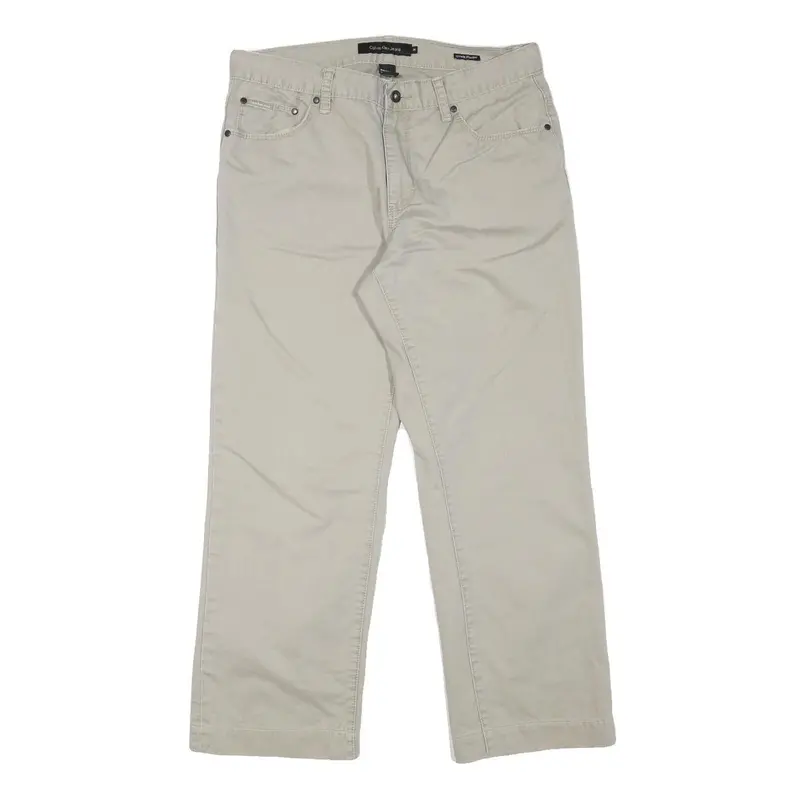 Calvin Klein Jeans Mens Regular Fit Beige Cotton Blend Zip Trousers W33 L28 1