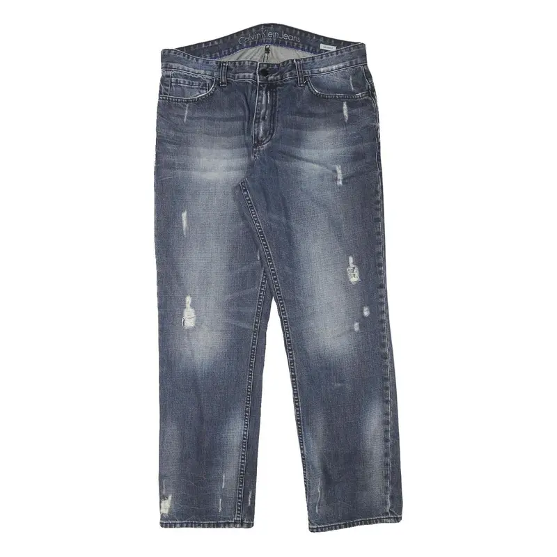 Calvin Klein Jeans Mens Slim Blue Denim Medium W34 L30 Distressed Zip 1