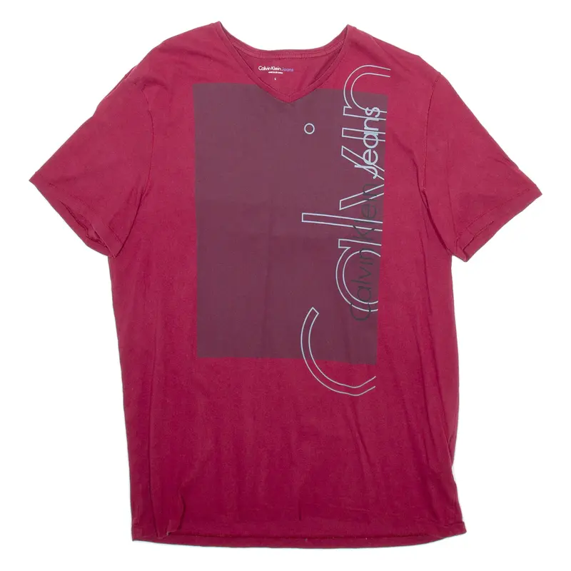 Calvin Klein Jeans Mens T-Shirt Red V-Neck L 1