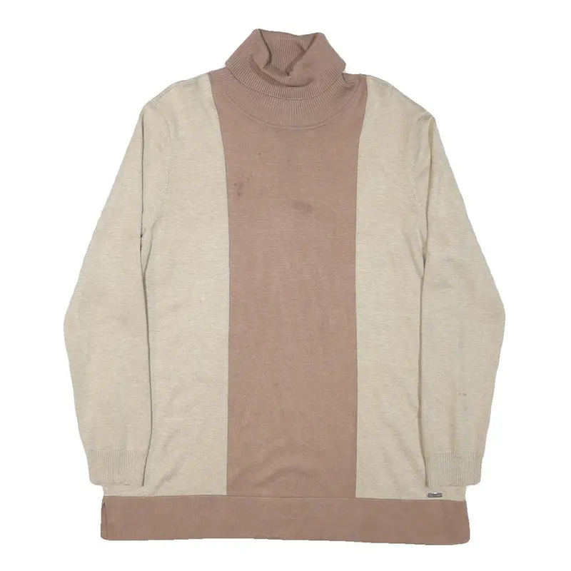 Calvin Klein Jeans Womens Beige & Brown Colourblock Plain Roll Neck Jumper L 1