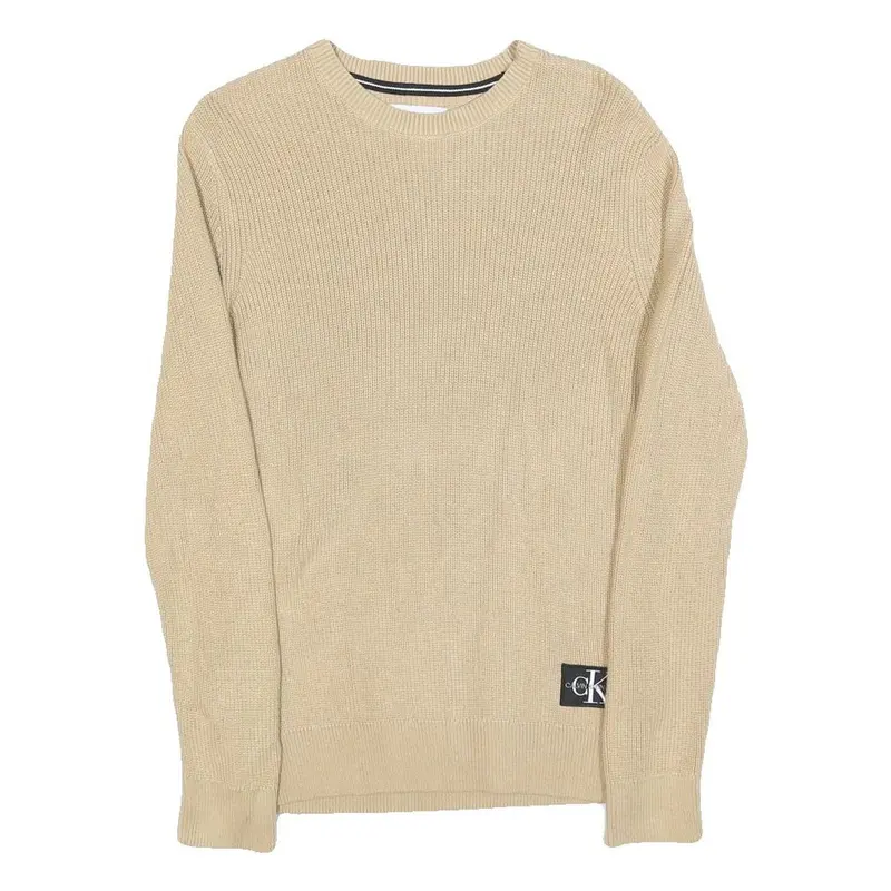 Calvin Klein Jeans Womens Beige Plain Cotton Basic Knit Jumper M Soft Comfort 1