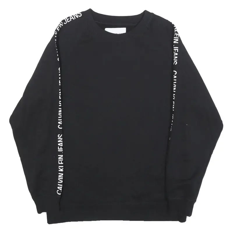 Calvin Klein Jeans Womens Black Sweatshirt Crew Neck Xs Logo Tape Detail 1
