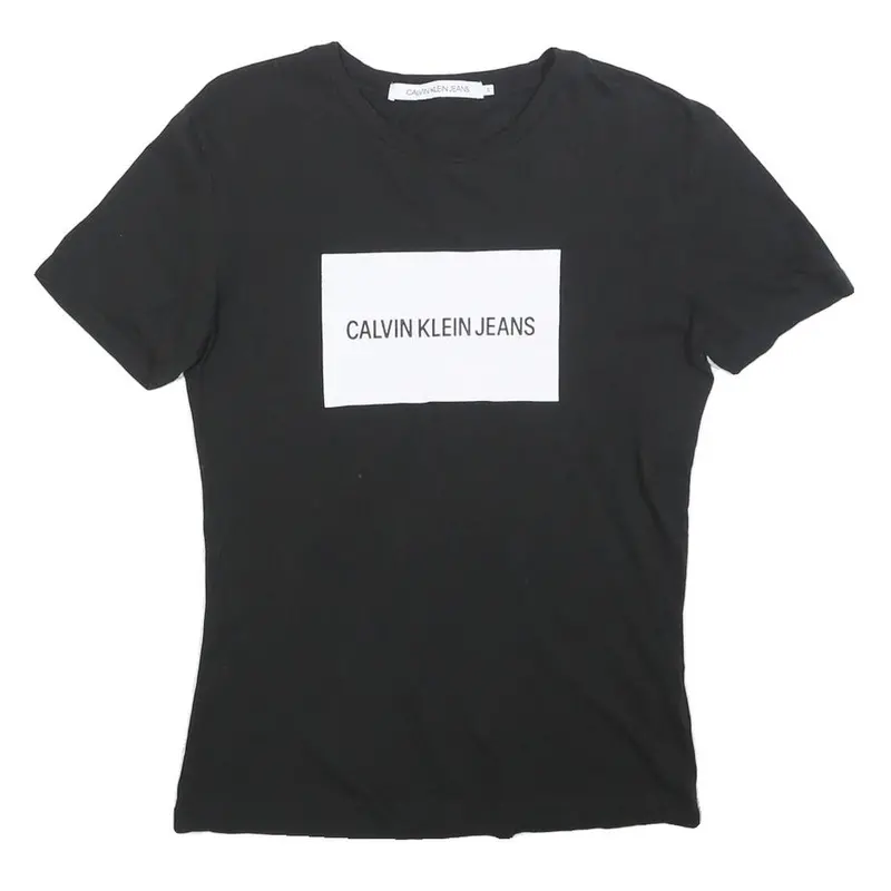 Calvin Klein Jeans Womens Black T-Shirt S Short Sleeve Crew Neck Logo Print 1