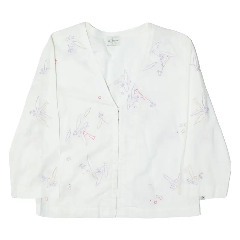 Calvin Klein Jeans Womens Blouse White 3/4 Sleeve Floral S 1