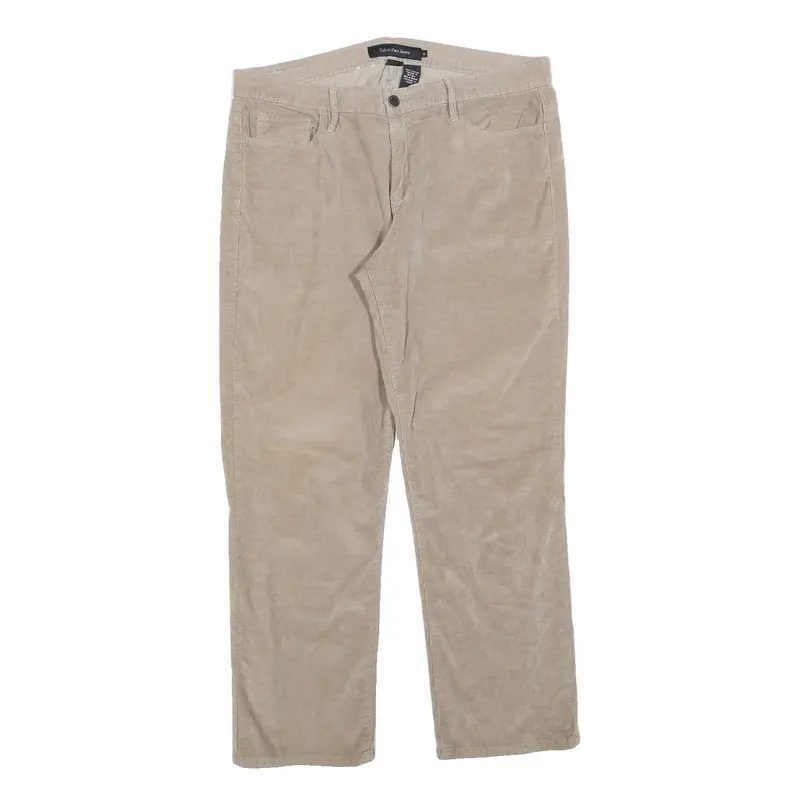 Calvin Klein Jeans Womens Cotton Blend Beige Regular Straight Trousers W34 L28 1