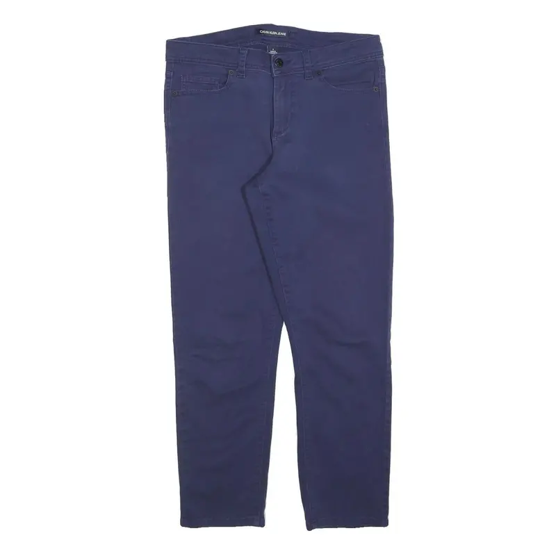 Calvin Klein Jeans Womens Cotton Blend Blue Slim Slim Leg Trousers W30 L28 1