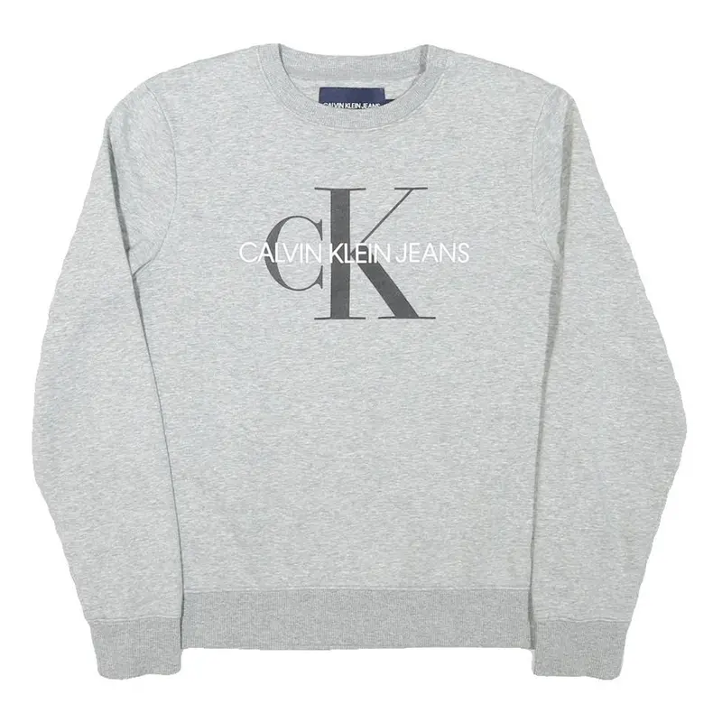 Calvin Klein Jeans Womens Grey Cotton Blend Crew Neck M Logo Sweatshirt 1