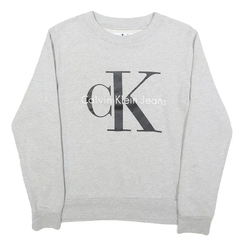 Calvin Klein Jeans Womens Grey Sweatshirt Crew Neck S Logo Print Cotton Pullover 1