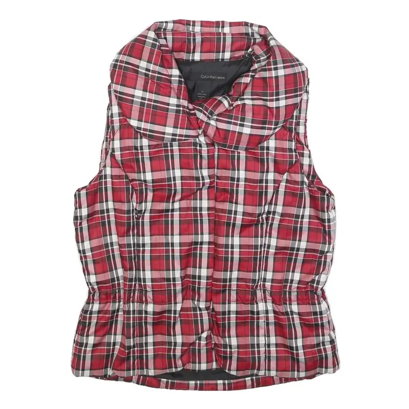 Calvin Klein Jeans Womens Red & White Checked Puffer Jacket M Polyester Zip 1