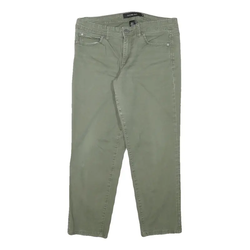 Calvin Klein Jeans Womens Slim Fit Olive Green Cotton Blend Trousers W31 L25 1