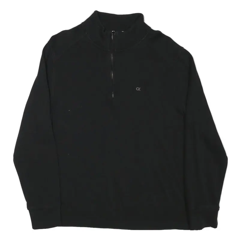 Calvin Klein Mens Black 1/4 Zip L Cotton Blend Pullover Sweatshirt 1