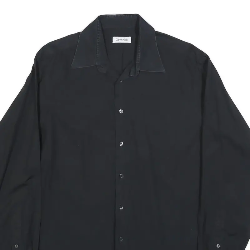 Calvin Klein Mens Black Cotton Blend Shirt L Classic Button Down Smart Casual 2