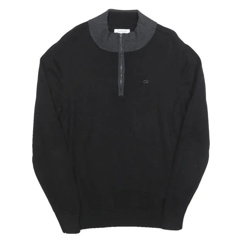 Calvin Klein Mens Black & Grey Plain Pullover Jumper Crew Neck Cotton L 1
