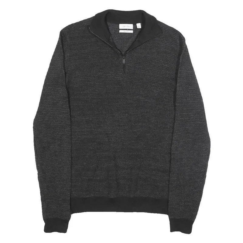 Calvin Klein Mens Black Patterned Pullover Jumper Zip Neck M Cotton Blend Knit 1