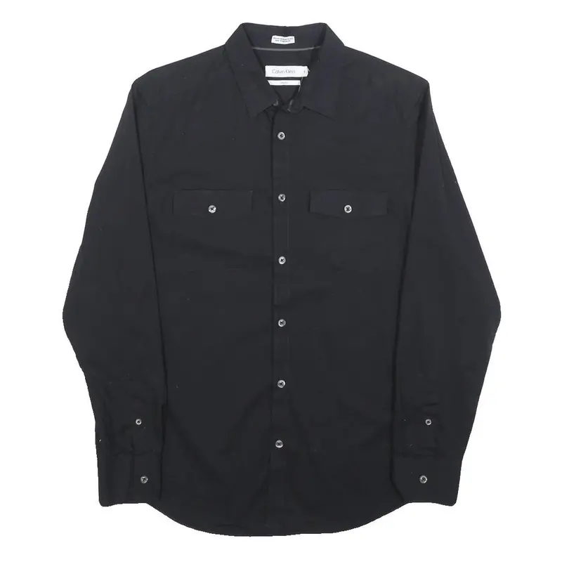 Calvin Klein Mens Black Shirt S Cotton Blend Classic Button Down Casual 1